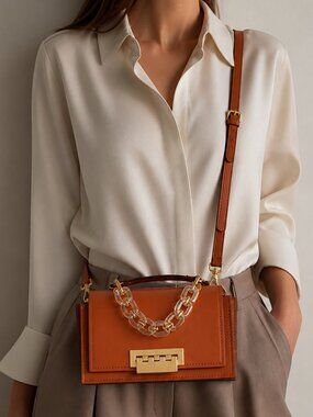 ZAC POSEN Earth Tone Structured Mini Crossbody Bag Gold Hardware Elegant Designe